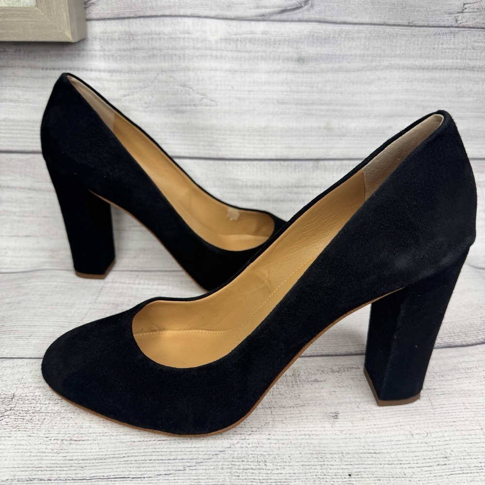 J. Crew Factory Black Suede Leather Heels Pumps Size 9 Round Toe‎ Block Heel